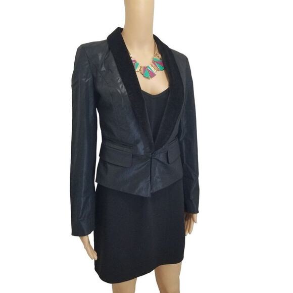 Guess Black Velvet Lapel Fitted Single Breast Tuxedo Jacket Back Split Size Sm - Picture 3 of 7